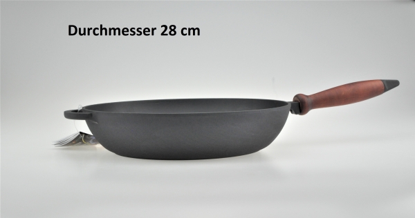 28 cm Pfanne Bräter aus Gusseisen mit abnehmbaren Holzgriff